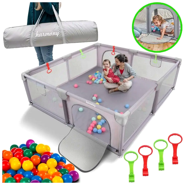 Детский манеж XXL 180x200 см с ручками и 50 шариками для игр Harmony LS-3242 - изображение 3