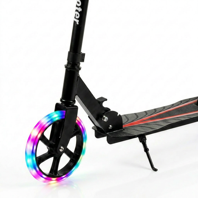 Самокат двухколесный складной с светящимися колесами 200мм Scooter Stripe 2017 Black-Red - изображение 4