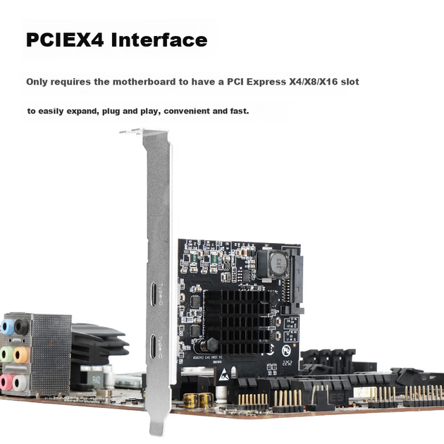 MOGE Type-C Expansion Card PCIe x4 to Dual Type-C Adapter Card 10Gbps Gen2 Plug-and-Play Power-Free MC2121 - изображение 3