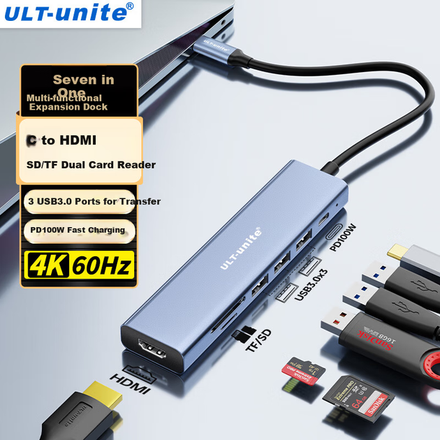 Док-станція ULT-Unite Type-C - HDMI 4K PD 100Вт, для MacBook/iPad, SD/TF - зображення 4
