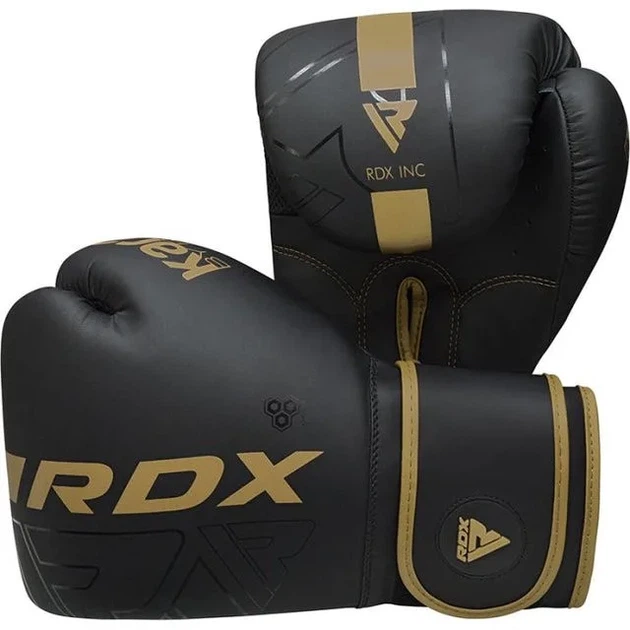 Боксерские перчатки RDX Inc искусственная кожа 10 унций золотистые с капой в комплекте. - изображение 4