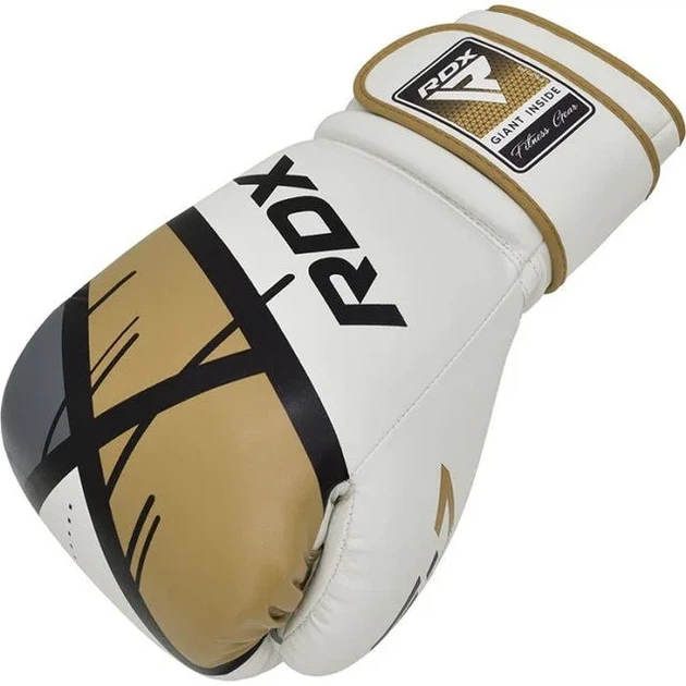 Боксерские перчатки RDX PU 16 унций Золотистые с капой в комплекте. - изображение 5