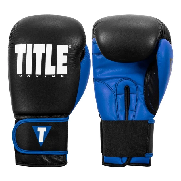Боксерські рукавиці TITLE натуральна шкіра 14 oz чорні сині - зображення 5