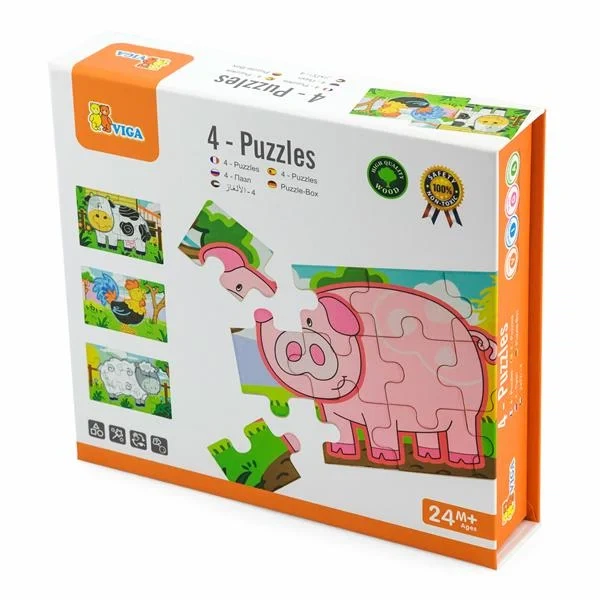 Деревянный пазл Viga Toys Ферма 4 в 1 48 эл разноцветный - изображение 2