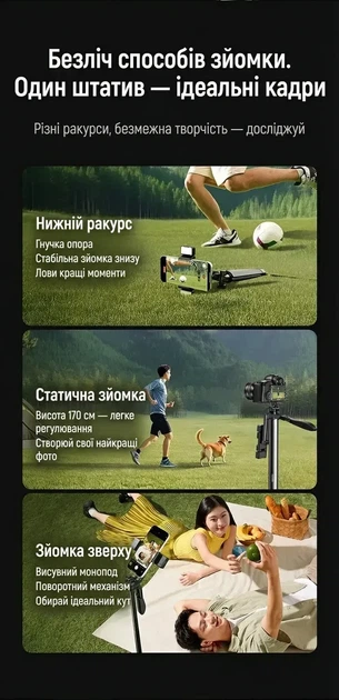 Штатив-трипод для селфи UGREEN с Bluetooth пультом и подсветкой Black (LP861) - изображение 8