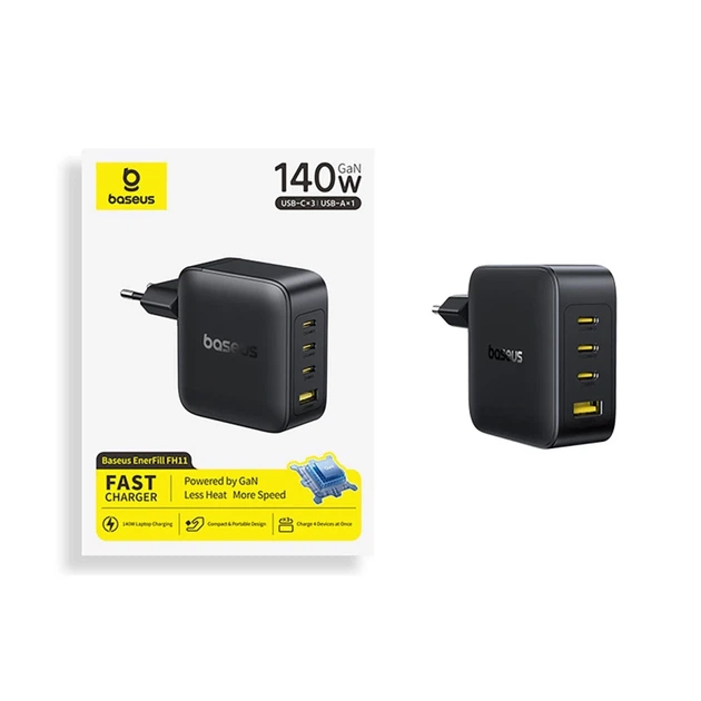 Сетевое зарядное устройство Baseus EnerFill FH11 GaN 140W 3xUSB-A + 1xUSB-C черное (6932172698812) - изображение 6