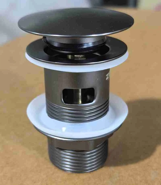 Донный клапан автоматический Click-Clack 1 1/4" графит металлический для раковины с переливом - изображение 4