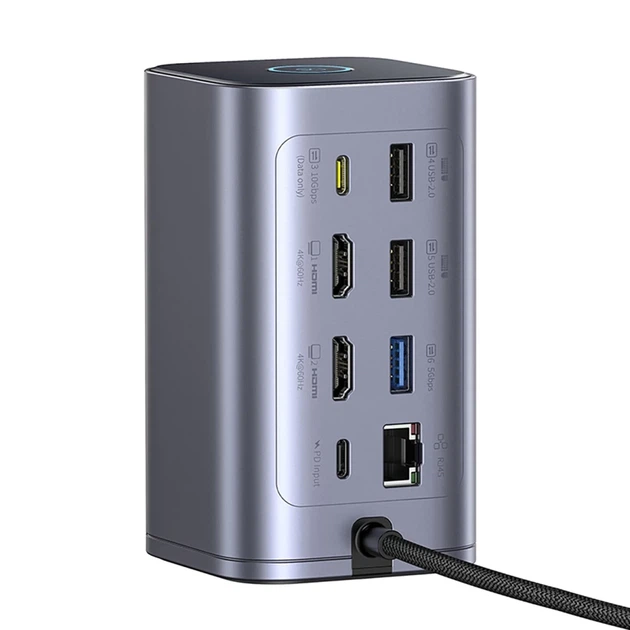 Док-станция Baseus NU1 Air Spacemate hub 12в1 USB-C - 2xHDMI 4K@60Hz 2xUSB-C 10Gb/s 2xUSB-A 5Gb/s 2xUSB-A (480Mb/s) RJ45 SD/microSD 3.0 USB-C (PD) (69 - Фото 5 Док-станция Baseus NU1 Air Spacemate hub 12в1 USB-C - 2xHDMI 4K@60Hz 2xUSB-C 10Gb/s 2xUSB-A 5Gb/s 2xUSB-A (480Mb/s) RJ45 SD/microSD 3.0 USB-C (PD) (69 - изображение 5