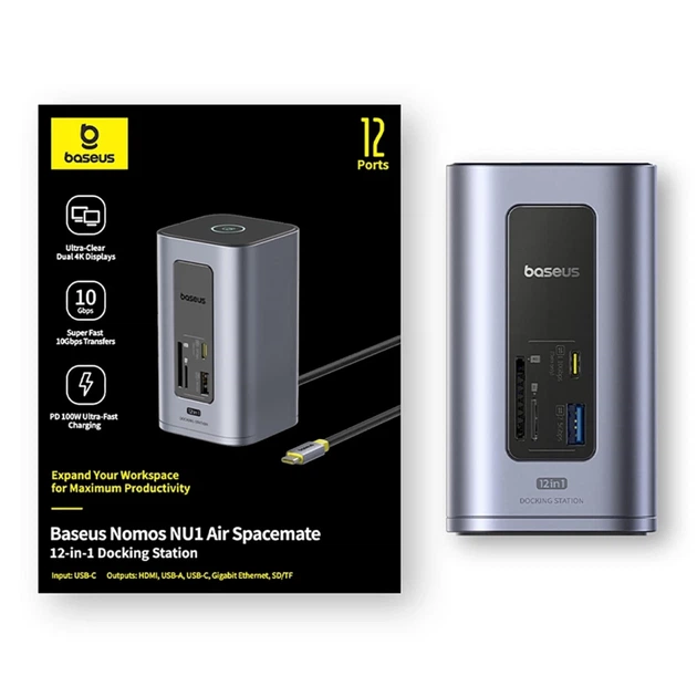 Док-станция Baseus NU1 Air Spacemate hub 12в1 USB-C - 2xHDMI 4K@60Hz 2xUSB-C 10Gb/s 2xUSB-A 5Gb/s 2xUSB-A (480Mb/s) RJ45 SD/microSD 3.0 USB-C (PD) (69 - Фото 9 Док-станция Baseus NU1 Air Spacemate hub 12в1 USB-C - 2xHDMI 4K@60Hz 2xUSB-C 10Gb/s 2xUSB-A 5Gb/s 2xUSB-A (480Mb/s) RJ45 SD/microSD 3.0 USB-C (PD) (69 - изображение 9
