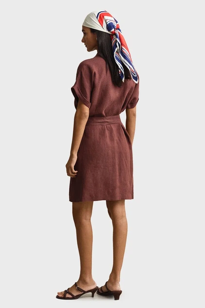 Жіноча коричнева лляна сукня SLEEVE Gant 36 4503514 - изображение 3