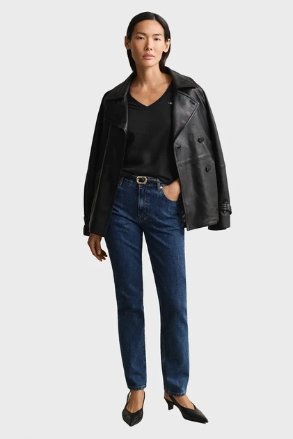 Жіноча чорна футболка V-NECK Gant M 4200750 - Фото 2 Жіноча чорна футболка V-NECK Gant M 4200750 - изображение 2