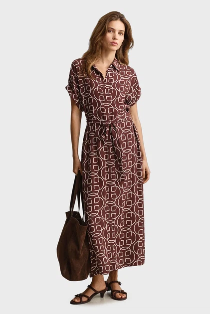 Жіноча коричнева сукня з візерунком MONOGRAM Gant 38 4503516 - Фото 5 Жіноча коричнева сукня з візерунком MONOGRAM Gant 38 4503516 - изображение 5