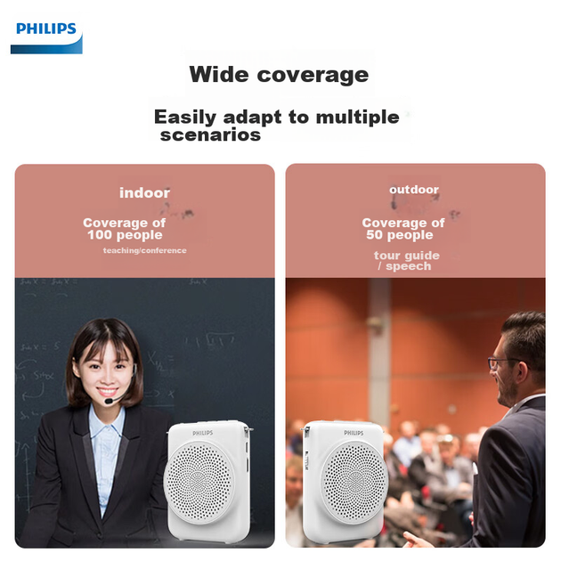 Підсилювач PHILIPS SBM609 портативний з поясним мікрофоном, для лекцій/екскурсій, білий - зображення 9