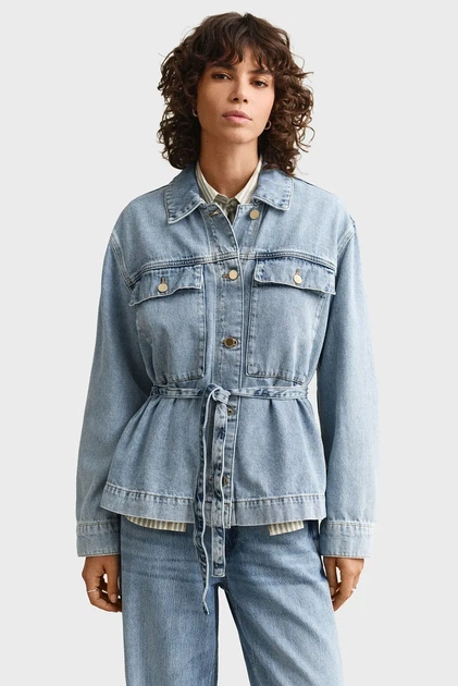 Жіноча блакитна джинсова куртка WITH TIE DETAIL Gant XS 4700408 - Фото 1 Жіноча блакитна джинсова куртка WITH TIE DETAIL Gant XS 4700408 - изображение 1