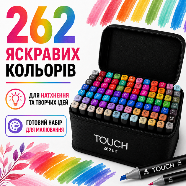 Маркеры спиртовые с двойным наконечником для рисования 262 штук Маркеры двусторонние набор / Набор маркеров для рисования Touch - изображение 8