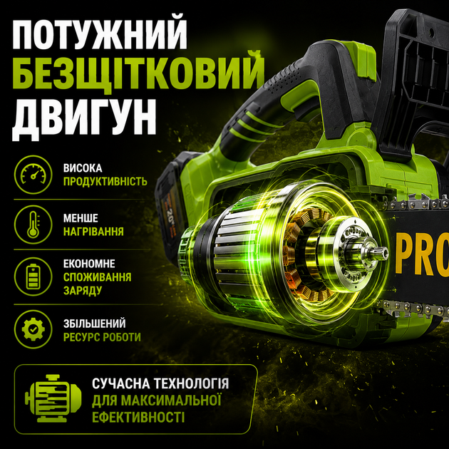 Аккумуляторная цепная пила Procraft 20В(без АКБ и ЗУ) 12" шина 30см Садовая акб пила с автоматической смазкой цепи для сада электропила на аккумуляторе для заготовки дров обрезки веток - Фото 2 Аккумуляторная цепная пила Procraft 20В(без АКБ и ЗУ) 12" шина 30см Садовая акб пила с автоматической смазкой цепи для сада электропила на аккумуляторе для заготовки дров обрезки веток - изображение 2