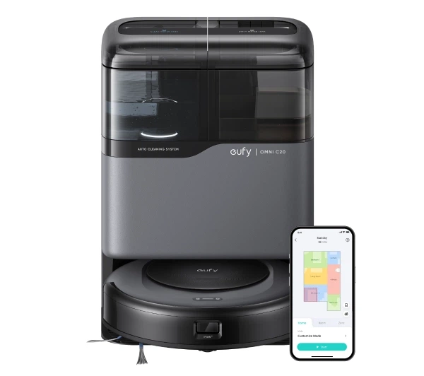 Робот-пилосос eufy Omni C20 Функція миття Станція очищення Створення карти приміщення 56dB Чорний - Фото 4 Робот-пилосос eufy Omni C20 Функція миття Станція очищення Створення карти приміщення 56dB Чорний - зображення 4