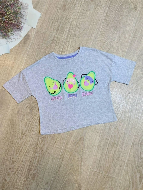 Дитяча укорочена футболка для дівчинки Primark 134 см сіра авокадо - Фото 1 Дитяча укорочена футболка для дівчинки Primark 134 см сіра авокадо - изображение 1