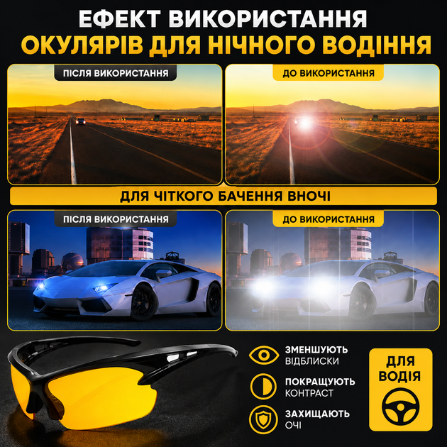 Жёлтые очки ночного видения для водителей YW-93 + чехол - изображение 6