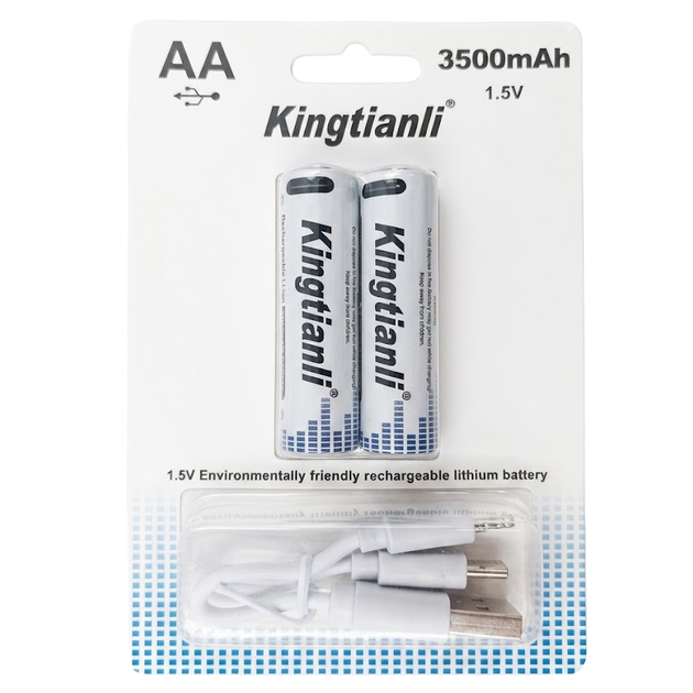 Комплект аккумуляторных батареек Kingtianli Li-ion AA 1.5V 3500mAh 2 шт с кабелем USB Type-C (10597) - изображение 4