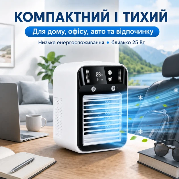 Портативный кондиционер мини охладитель воздуха nano-mist Ultra 2 в 1 3000 мАч Type-C - изображение 5