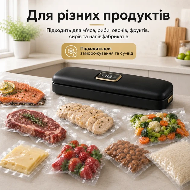 Вакууматор для продуктів AL-8002 вакуумний пакувальник 120 Вт запаювач пакетів 10 пакетів у комплекті - изображение 6
