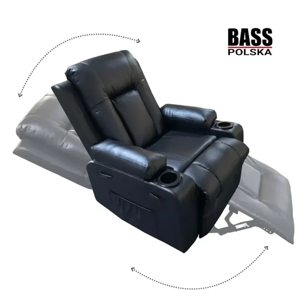 Масажне крісло-реклайнер Bass Polska BH 30040 чорне з пультом, гойданням і обертанням 360° - Фото 4 Масажне крісло-реклайнер Bass Polska BH 30040 чорне з пультом, гойданням і обертанням 360° - зображення 4