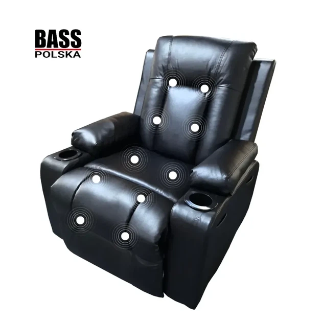 Масажне крісло-реклайнер Bass Polska BH 30040 чорне з пультом, гойданням і обертанням 360° - Фото 5 Масажне крісло-реклайнер Bass Polska BH 30040 чорне з пультом, гойданням і обертанням 360° - зображення 5