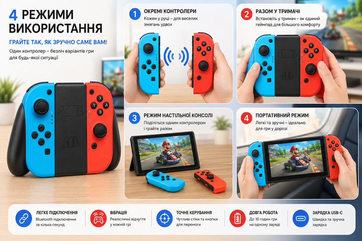 Геймпад бездротовий Bluetooth для Nintendo Switch/Switch Lite/Switch OLED з вібрацією - изображение 4