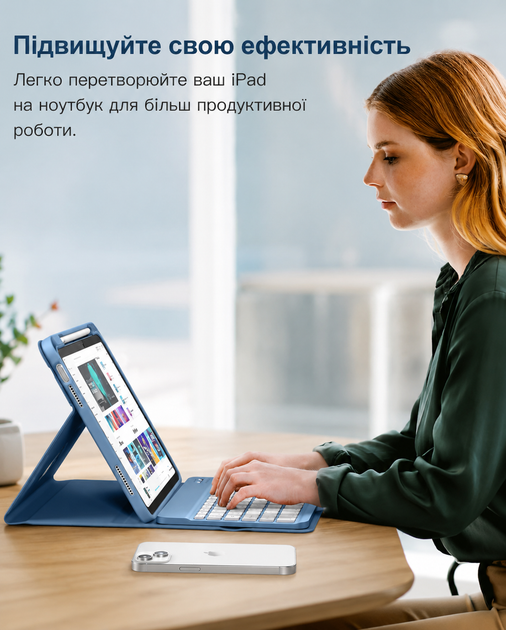 Чохол-клавіатура Vobafe KB-109 Bluetooth QWERTZ Type-C синьо-сірий для iPad Air 11/10.9 - изображение 6