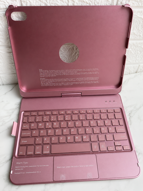 Чохол-клавіатура CM-01 Wireless Keyboard для iPad рожево-золотий Bluetooth QWERTZ з тачпадом та підсвічуванням - изображение 5