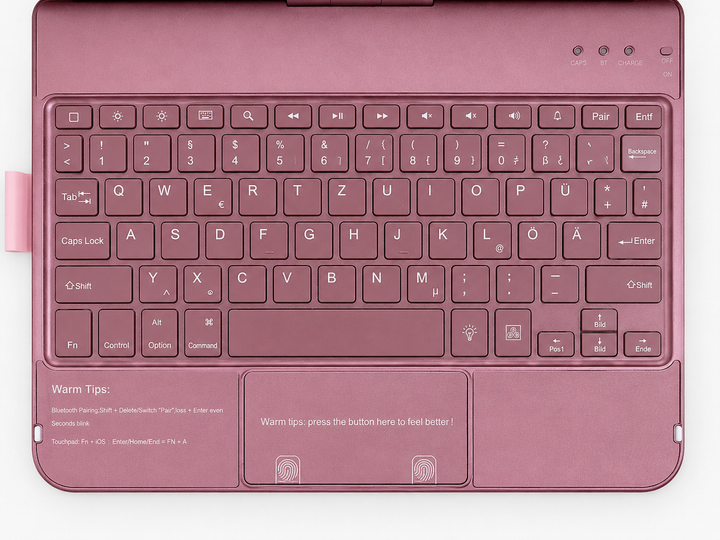 Чохол-клавіатура CM-01 Wireless Keyboard для iPad рожево-золотий Bluetooth QWERTZ з тачпадом та підсвічуванням - изображение 6