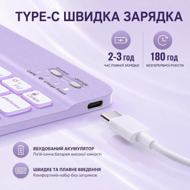 Чохол-клавіатура Vobafe KB-109 QWERTZ з тачпадом лавандовий для iPad Air 11 M4/M3/M2 та Air 5/4 10.9 - изображение 5