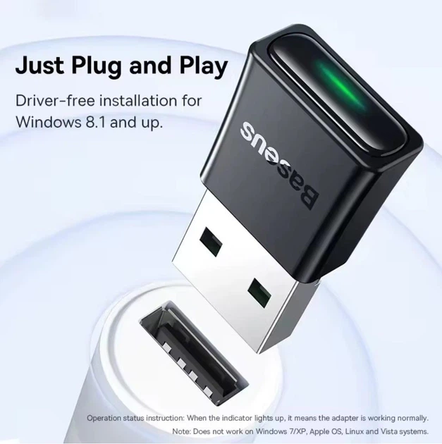 Bluetooth адаптер Dongle USB Bluetooth 5.3 Baseus BA07 - Фото 5 Bluetooth адаптер Dongle USB Bluetooth 5.3 Baseus BA07 - зображення 5