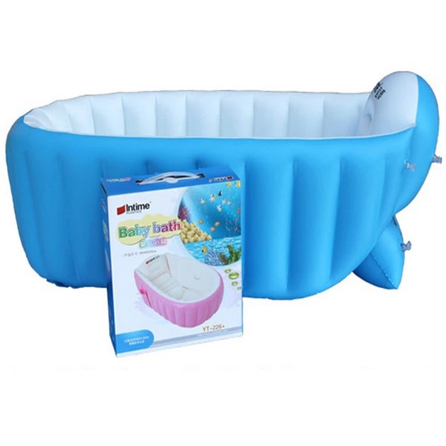 Надувная ванночка Intime Baby Bath Tub детская для купания от рождения до 4 лет размер 98х65х28 см Голубая - изображение 6