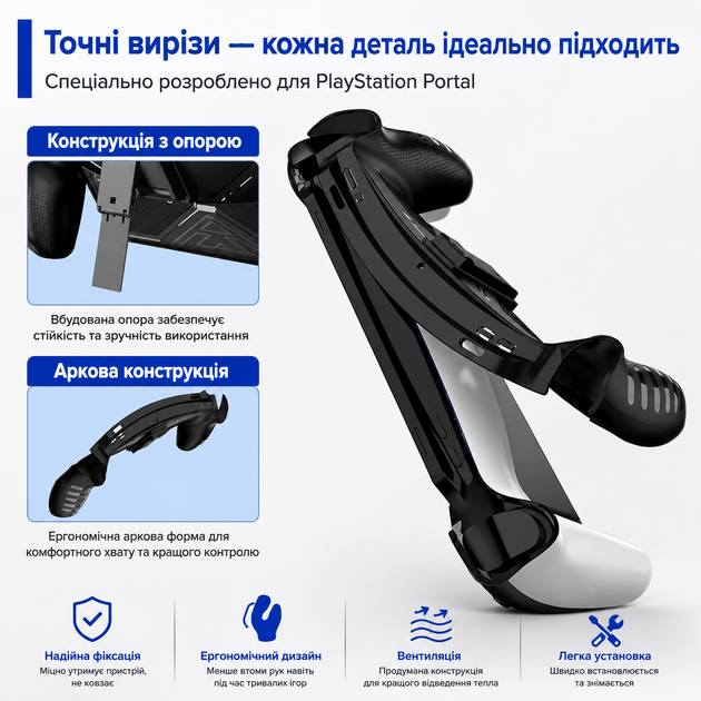 Защитный чехол для PlayStation Portal со встроенной подставкой и нескользкой ручкой, силикон/ТПУ, черный - изображение 6