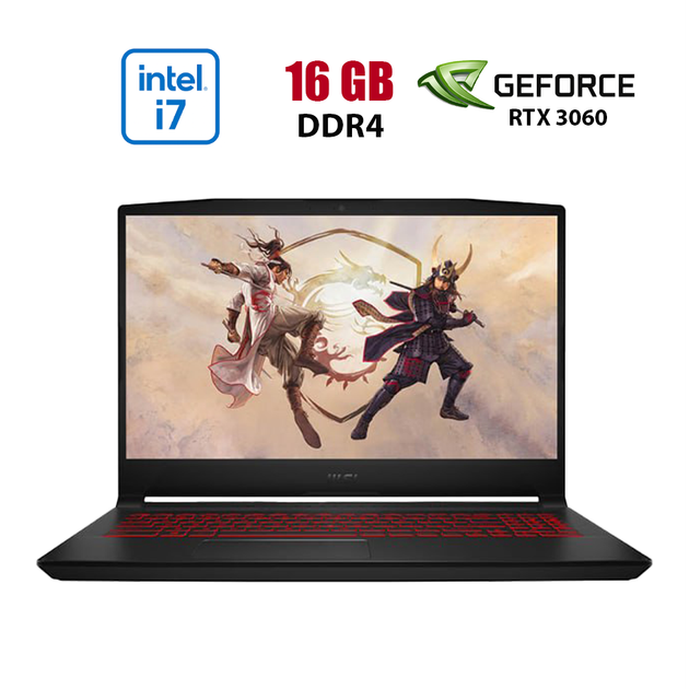 Игровой ноутбук MSI Katana GF66 11UE-088NEU / 15.6" (1920x1080) IPS / Intel Core i7-11800H (8 (16) ядер по 2.3 - 4.6 GHz) / 16 GB DDR4 / 1000 GB SSD / nVidia GeForce RTX 3060, 6 GB GDDR6, 192-bit / WebCam б/у - Фото 1 Игровой ноутбук MSI Katana GF66 11UE-088NEU / 15.6" (1920x1080) IPS / Intel Core i7-11800H (8 (16) ядер по 2.3 - 4.6 GHz) / 16 GB DDR4 / 1000 GB SSD / nVidia GeForce RTX 3060, 6 GB GDDR6, 192-bit / WebCam б/у - изображение 1