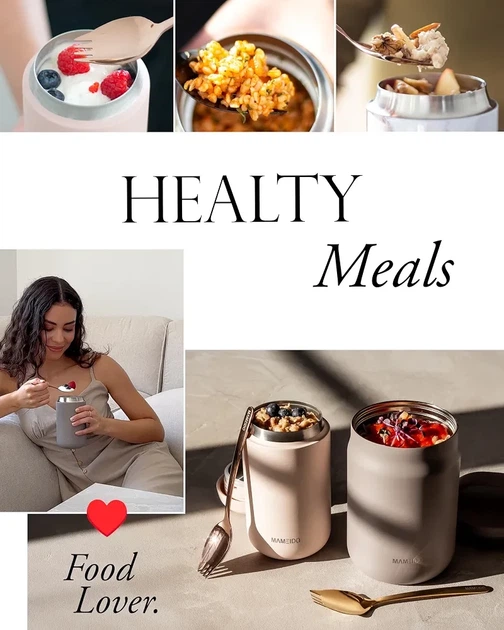 Термос для їжі MAMEIDO 500 мл Insulated Food Flask Blush Kissed (рожевий) з ложкою-вилкою - зображення 3