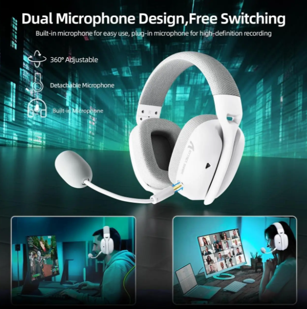 Беспроводные игровые наушники ATTACK SHARK L80PRO 2.4G/Bluetooth/Wired for PC PS XBOX White - Фото 2 Беспроводные игровые наушники ATTACK SHARK L80PRO 2.4G/Bluetooth/Wired for PC PS XBOX White - изображение 2
