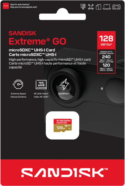 Карта памяти SanDisk Extreme GO microSDXC 128GB Class 10 UHS-I U3 V30 A2 (619659227944) - Фото 4 Карта памяти SanDisk Extreme GO microSDXC 128GB Class 10 UHS-I U3 V30 A2 (619659227944) - изображение 4