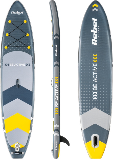Nadmuchiwana deska SUP Rebel ACTIVE 350 x 81 x 15 cm z wiosłem, pompką i torbą do przechowywania Szara RBA4500 (5901890102711) - obraz 2