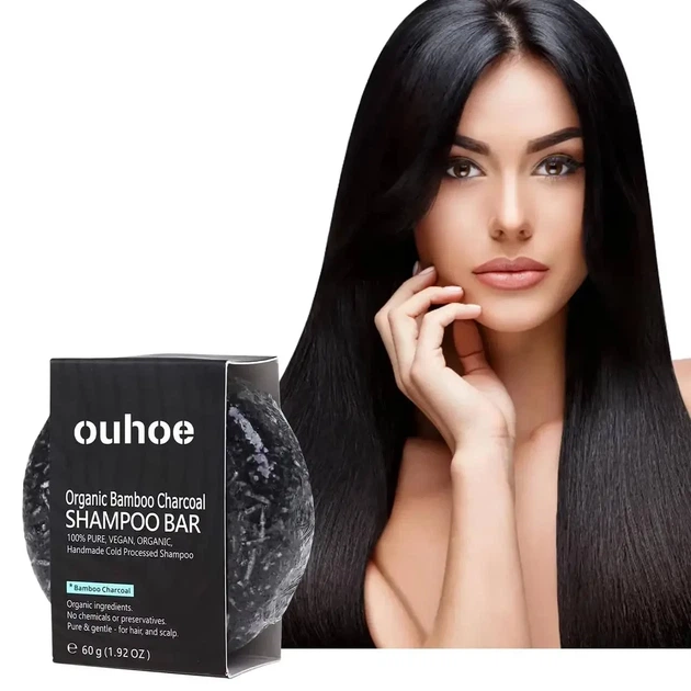 Мыло-шампунь Ouhoe с бамбуковым углем для седых волос и ухода Чёрное - изображение 2