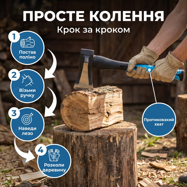Топор колун AgroStar 1.5 кг М фибергласовая ручка 840 мм для колки дров деревьев веток углеродистая сталь - изображение 8