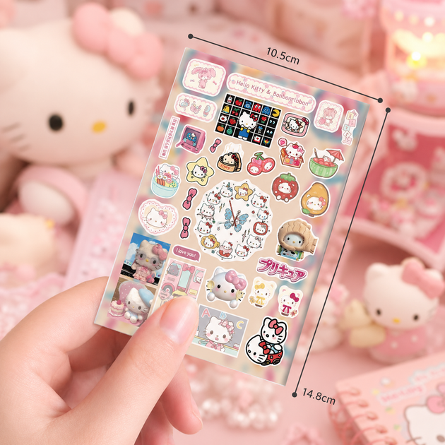 Стикеры Hello Kitty 210 шт, 8 листов А5 10,5х14,8 см - изображение 9