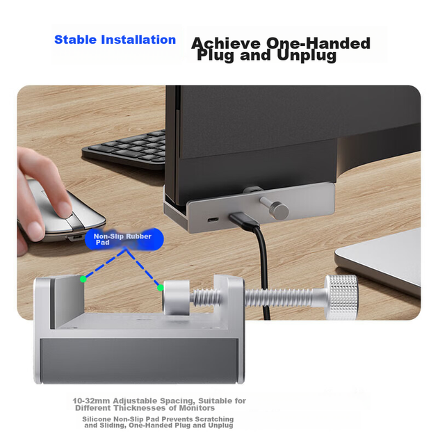 Розширювальний USB-хаб ORICO Type-C, подовжувач USB 3.0-хаба, док-станція, настільний хаб, конструкція з алюмінієвого сплаву з кліпсою, високошвидкісний подовжувач з портом живлення, MH4PC - изображение 9