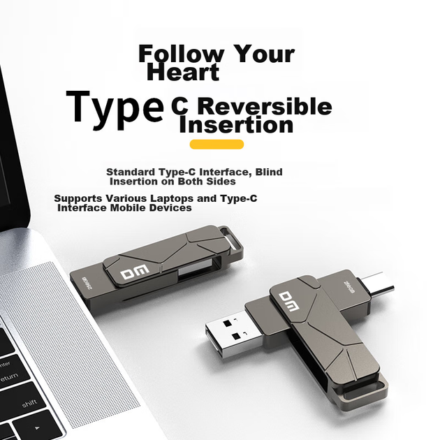 Флеш-накопичувач DM Daimai 256 ГБ USB 3.2 Type-C з двома інтерфейсами PD198, високошвидкісний портативний накопичувач для Android, Apple, ноутбуків та використання в автомобілі - Фото 7 Флеш-накопичувач DM Daimai 256 ГБ USB 3.2 Type-C з двома інтерфейсами PD198, високошвидкісний портативний накопичувач для Android, Apple, ноутбуків та використання в автомобілі - изображение 7