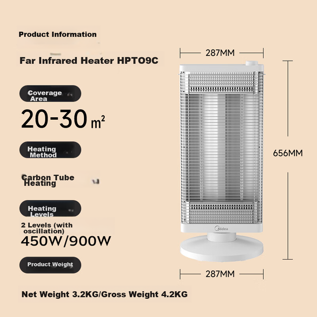 Инфракрасный обогреватель Midea HPT09C, 900 Вт - изображение 3