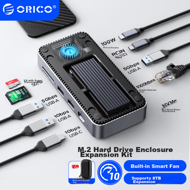 Розширювальна док-станція ORICO для жорсткого диска, порт Type-C - Ethernet M.2 NVMe SSD, портативний корпус для жорсткого диска, високошвидкісний USB 3.2, сумісний з розширювальною док-станцією для MacBook (без жорсткого диска) M2P7 - Фото 12 Розширювальна док-станція ORICO для жорсткого диска, порт Type-C - Ethernet M.2 NVMe SSD, портативний корпус для жорсткого диска, високошвидкісний USB 3.2, сумісний з розширювальною док-станцією для MacBook (без жорсткого диска) M2P7 - зображення 12