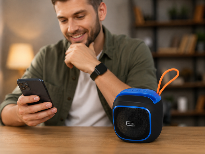 Портативная Bluetooth колонка JZ-1125 5 Вт 109×100×119 мм 60 Гц – 23 кГц, 1200 мАч аккумуляторная, AUX, USB, microSD - Фото 2 Портативная Bluetooth колонка JZ-1125 5 Вт 109×100×119 мм 60 Гц – 23 кГц, 1200 мАч аккумуляторная, AUX, USB, microSD - изображение 2