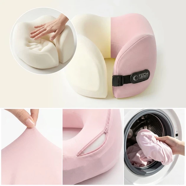 Подушка для подорожей Tech-Protect ComfortRest Travel Neck Pillow Pink (5906302340125) - Фото 3 Подушка для подорожей Tech-Protect ComfortRest Travel Neck Pillow Pink (5906302340125) - зображення 3